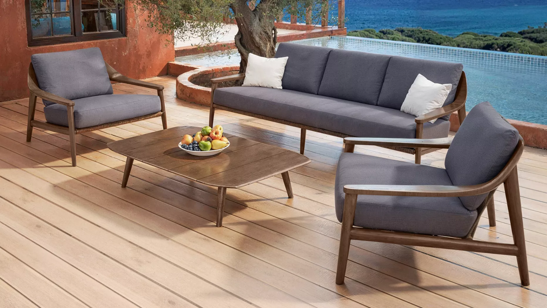 Salon de jardin bois teck 5 places Cap Ferrat - Gris
