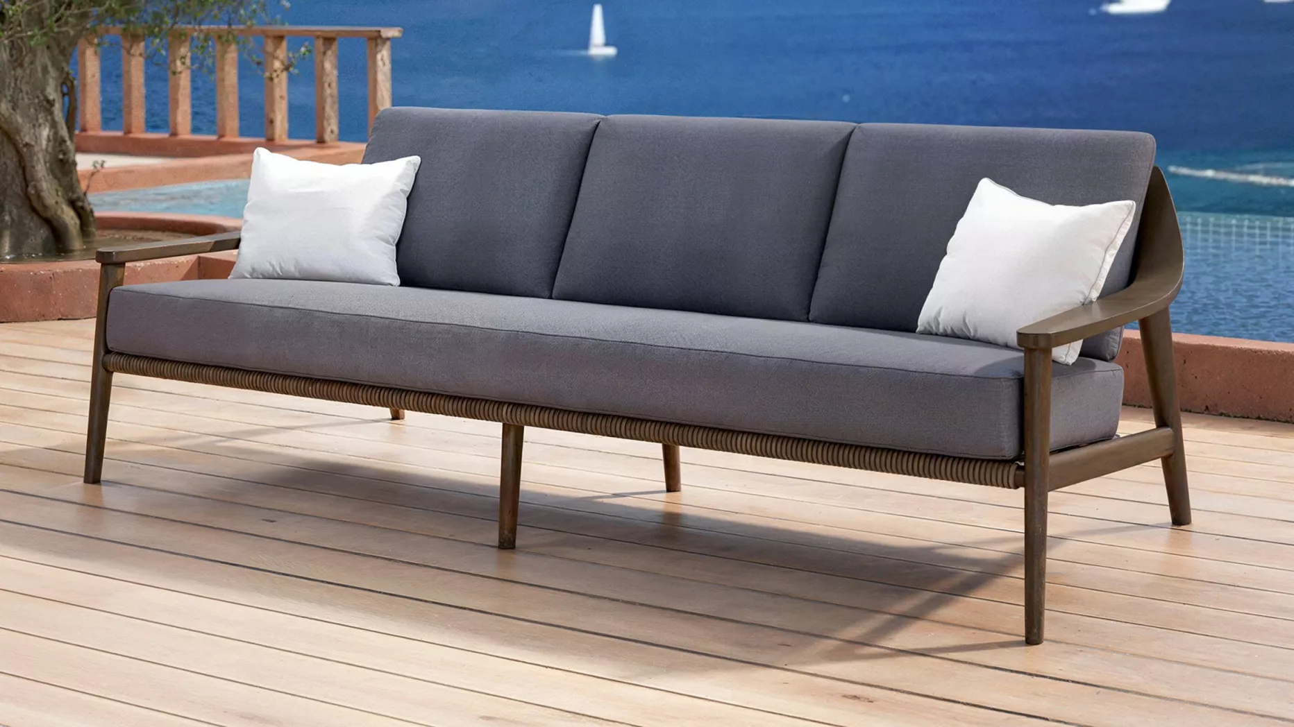 3-zitstuinbank teak hout Cap Ferrat - Grijs