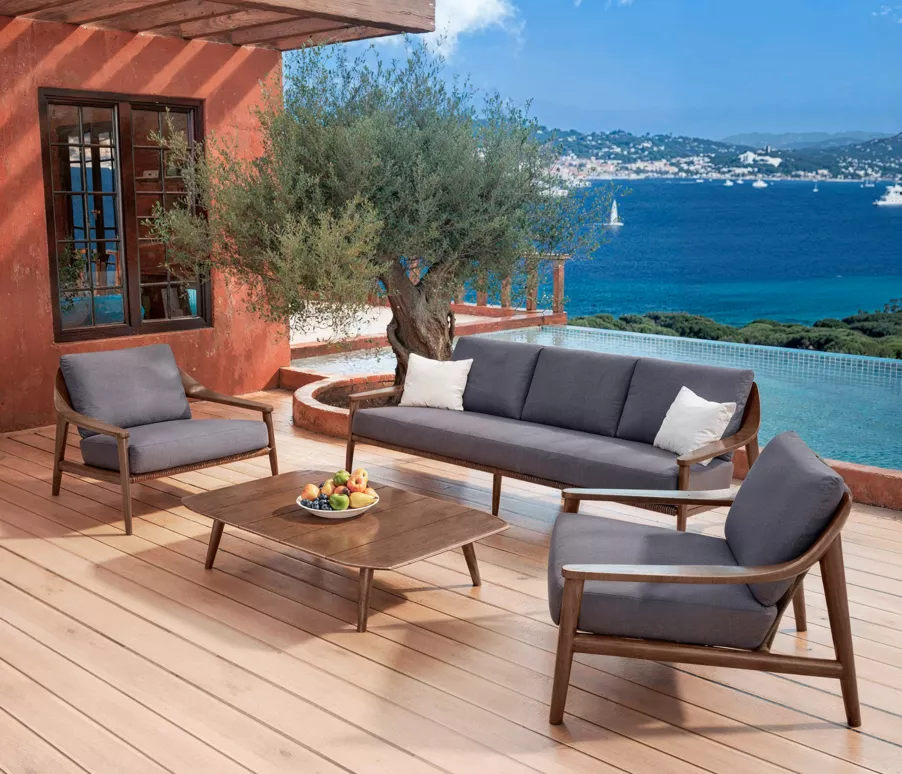 Sillón de jardín en madera teck 3 lugares Cap Ferrat - Gris