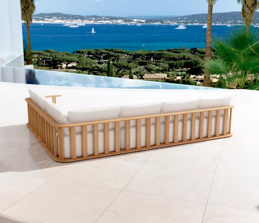 Salon de jardin d'angle bois teck 6 places Java - Ecru