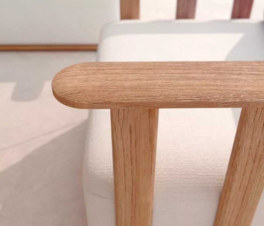 Salón de jardín en ángulo en madera teck 6 lugares Java - Crudo