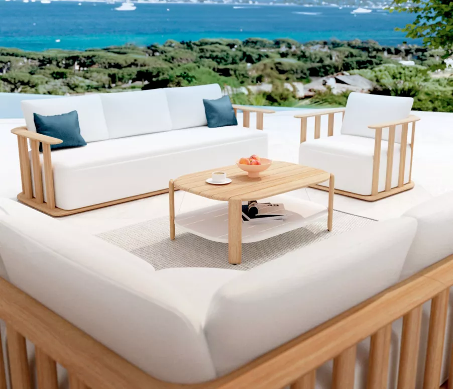 Sillón de jardín en madera teck 3 lugares Java - Crudo