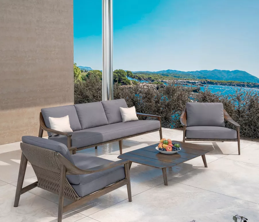 Sillón de jardín en madera teck 3 lugares Cap Ferrat - Gris