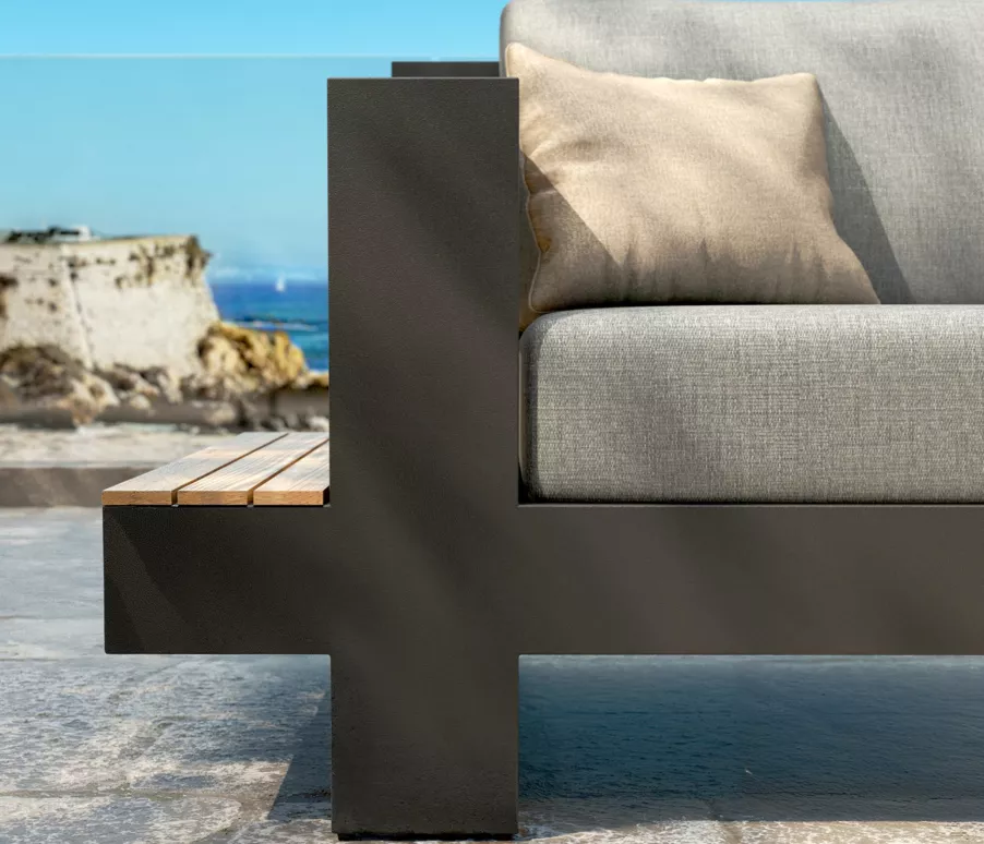 Salón de jardín en aluminio teck 5 lugares Antibes - Gris antracita
