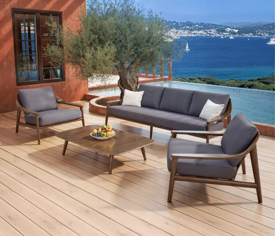 Sillón de jardín en madera teck 3 lugares Cap Ferrat - Gris
