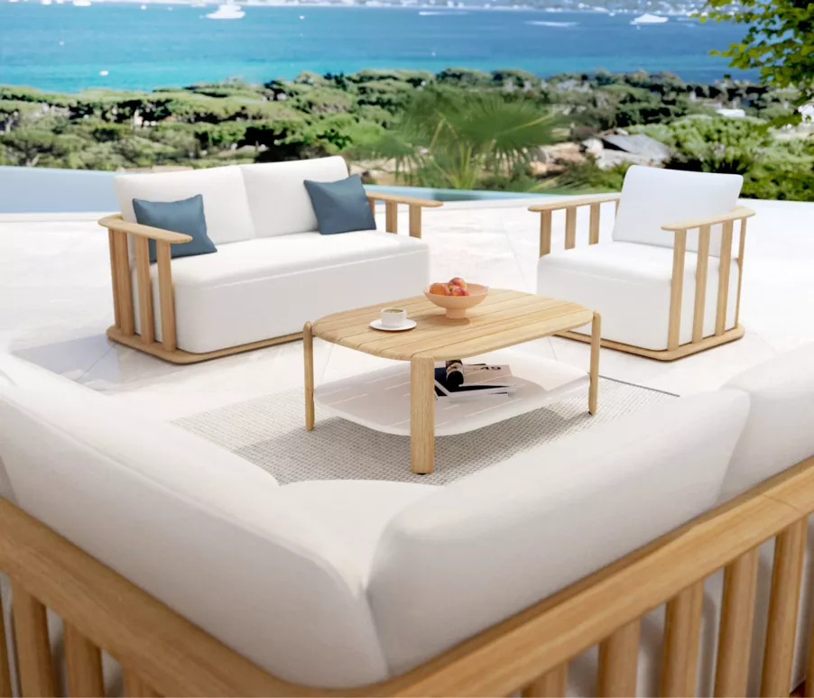 Sillón de jardín en madera teck 2 lugares Java - Crudo