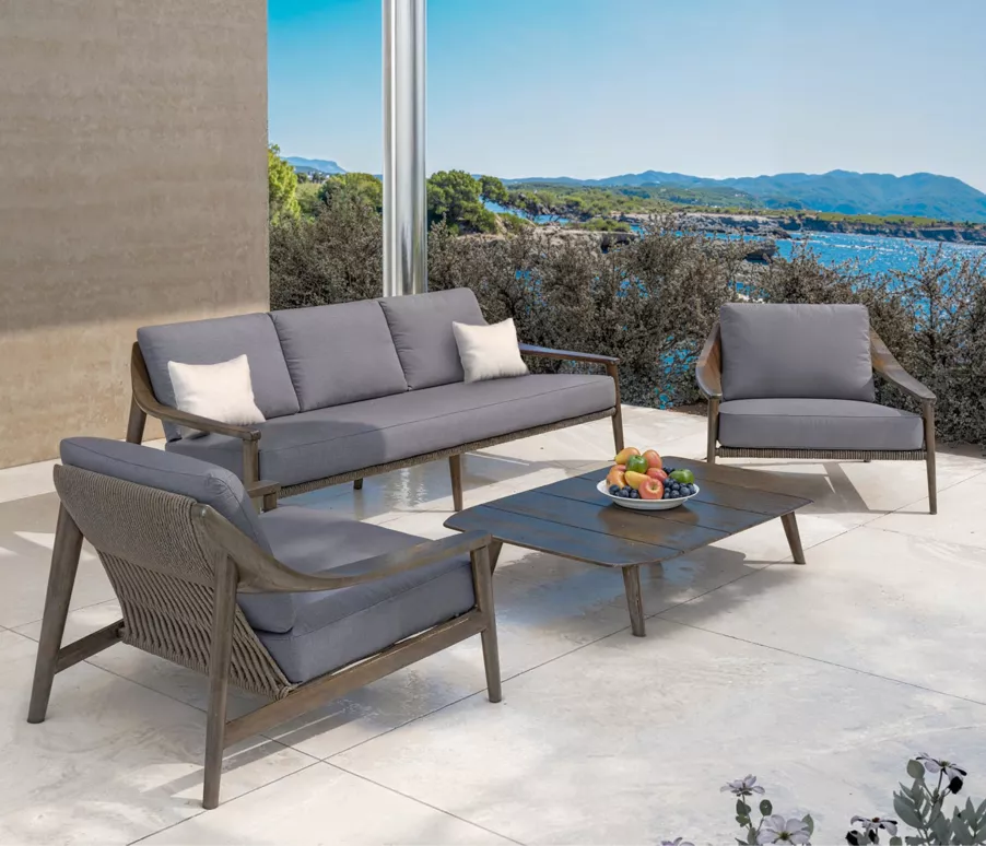 Sillón de jardín en madera teck 3 lugares Cap Ferrat - Gris
