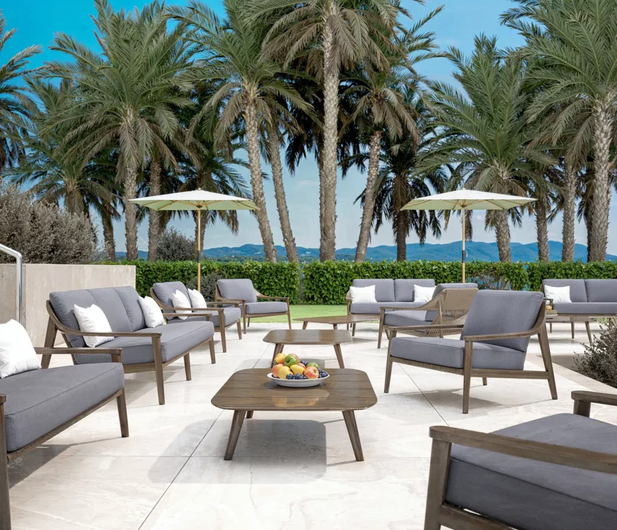 Fauteuil salon de jardin bois teck Cap Ferrat - Gris