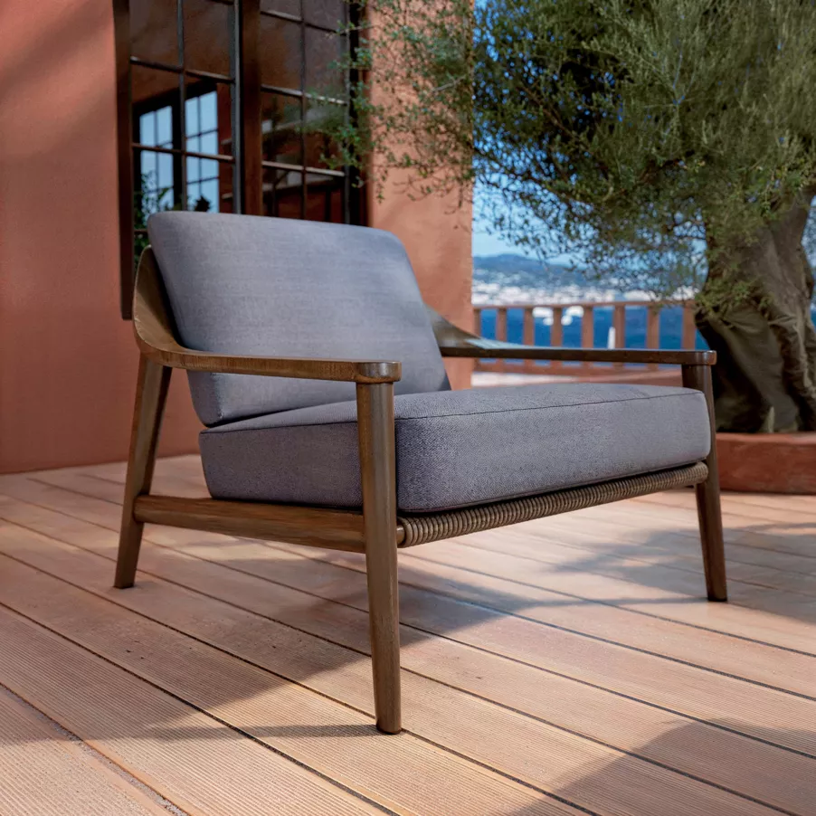 Fauteuil salon de jardin bois teck Cap Ferrat - Gris