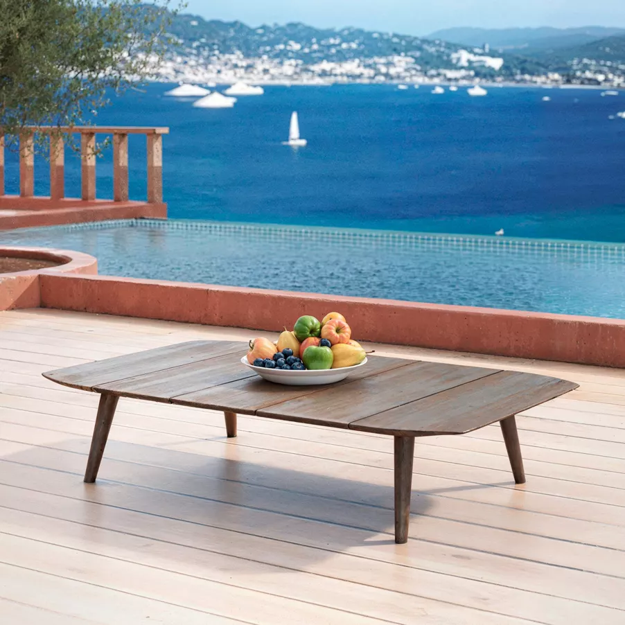 Salón de jardín en madera teck 5 lugares Cap Ferrat - Gris