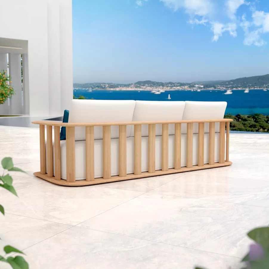 Sillón de jardín en madera teck 3 lugares Java - Crudo