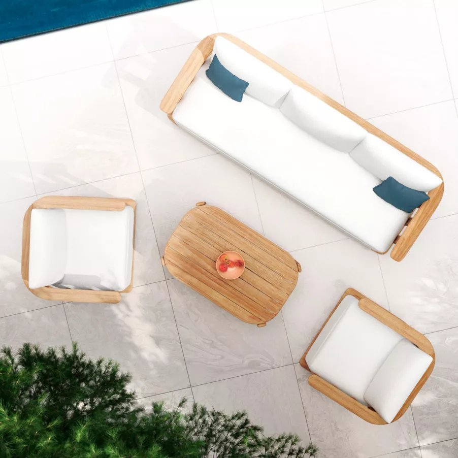 Sillón de jardín en madera teck 3 lugares Java - Crudo