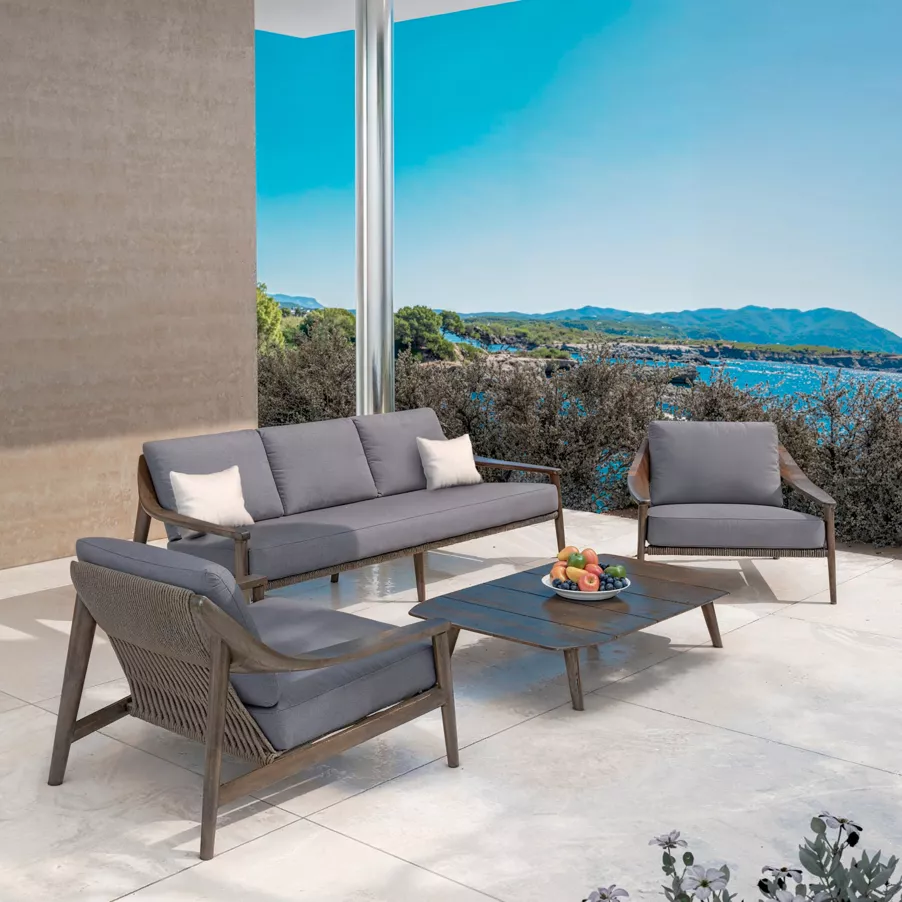 Salon de jardin bois teck 5 places Cap Ferrat - Gris