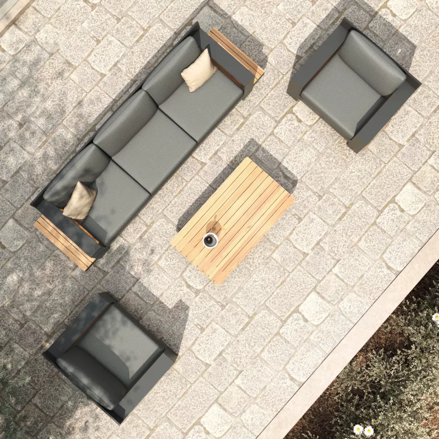 Salón de jardín en aluminio teck 5 lugares Antibes - Gris antracita