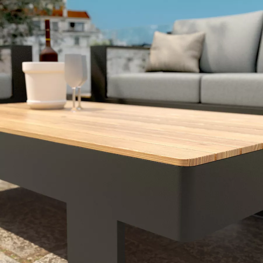 Salon de jardin aluminium/teck 5 places Antibes - Gris anthracite