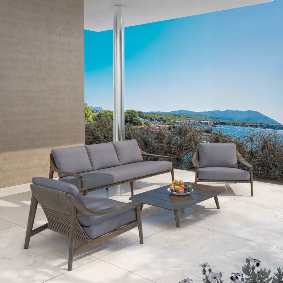 Salon de jardin bois teck 5 places Cap Ferrat - Gris