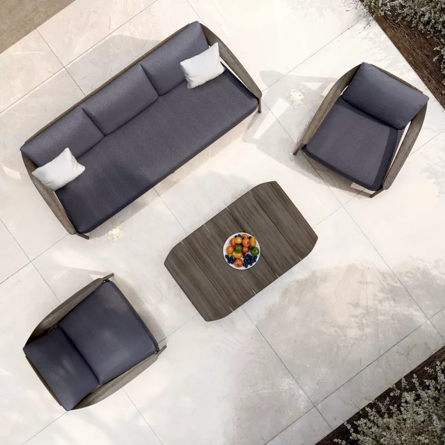 Salon de jardin bois teck 5 places Cap Ferrat - Gris