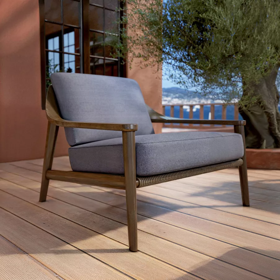 Fauteuil salon de jardin bois teck Cap Ferrat - Gris