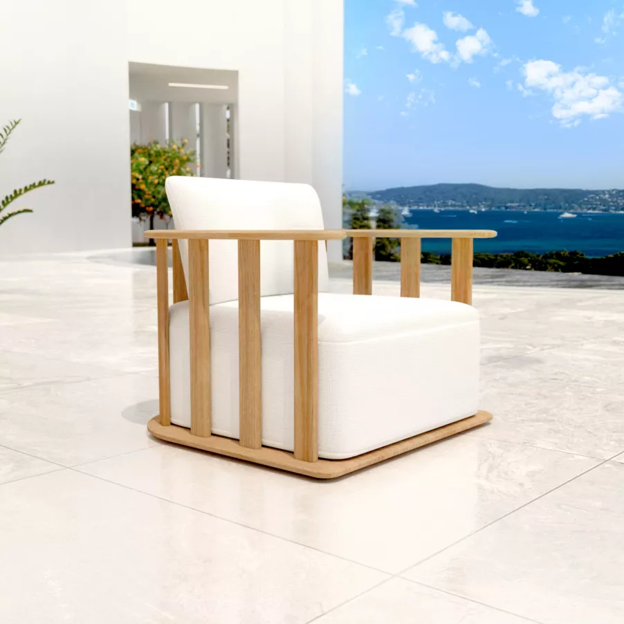 Salon de jardin bois teck 5 places Java - Ecru