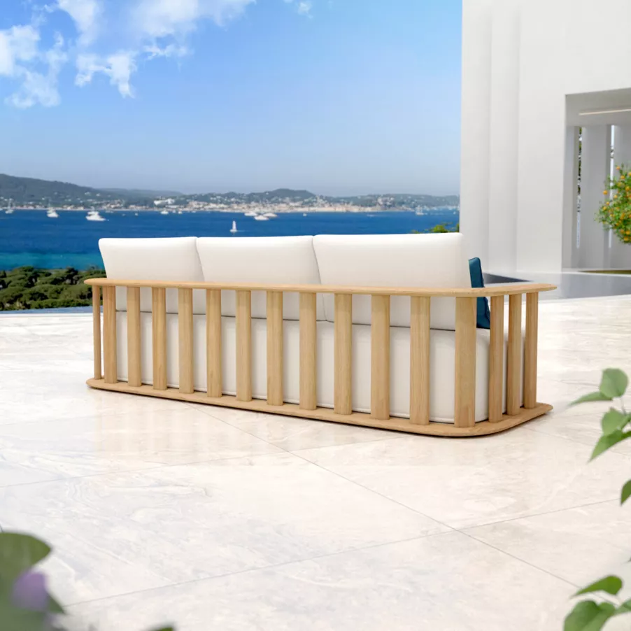 Sillón de jardín en madera teck 3 lugares Java - Crudo