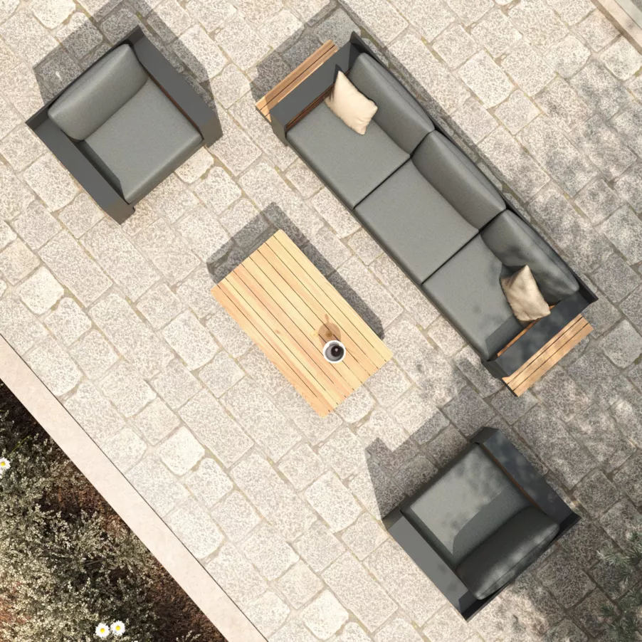 Salón de jardín en aluminio teck 5 lugares Antibes - Gris antracita