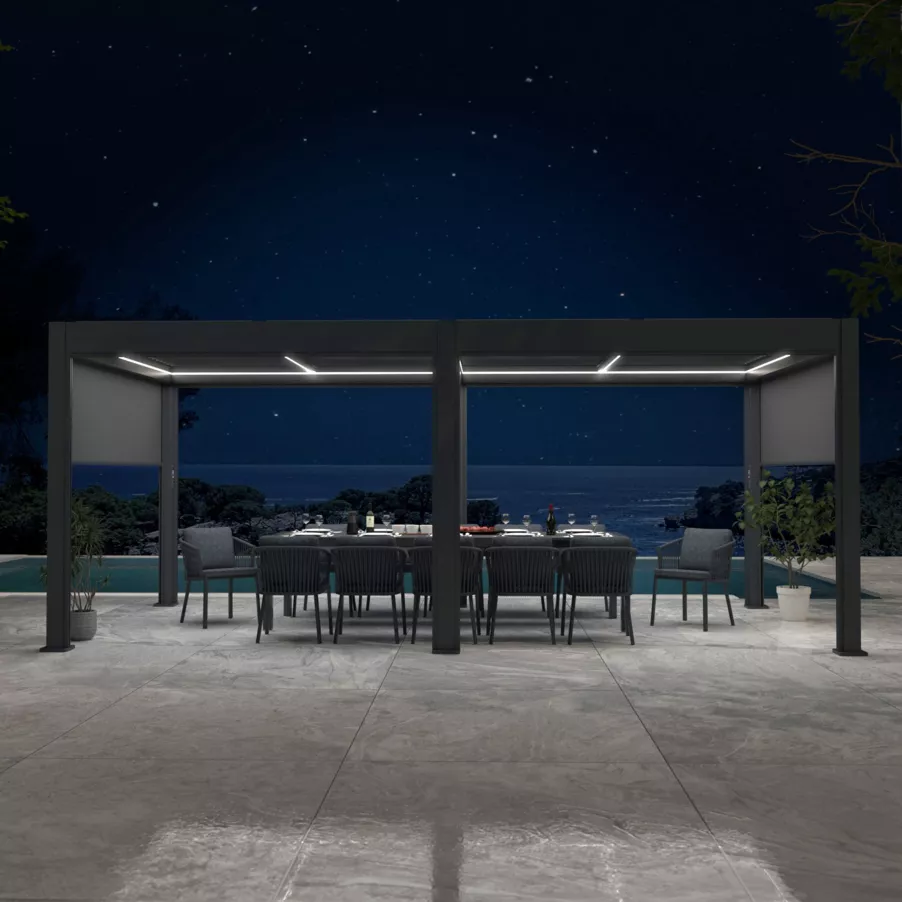 Gemotoriseerde zelfdragende bioklimatologische aluminium pergola (3 x 6 m) LED - Antraciet