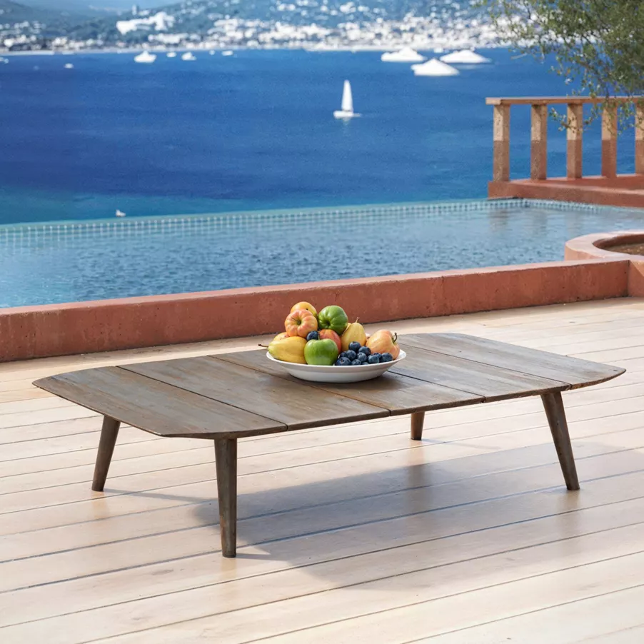Salon de jardin bois teck 5 places Cap Ferrat - Gris