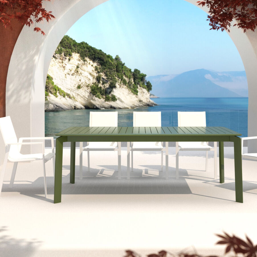 Tavolo da giardino allungabile alluminio 10 posti (286 x 100 cm) Portofino - Verde oliva