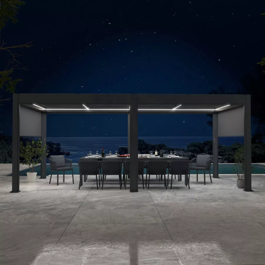 Pergola bioclimatica autoportante motorizzata alluminio (3 x 6 m) LED - Grigio antracite