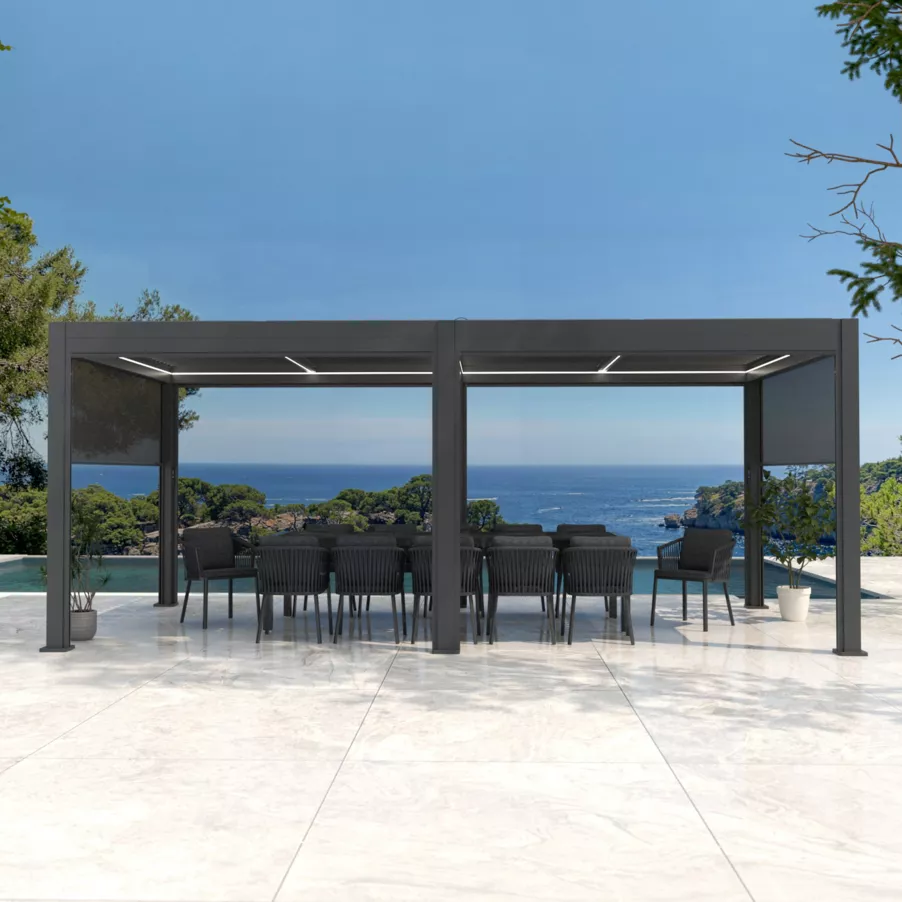 Pérgola bioclimática autoportante motorizada de aluminio  (3 x 6 m) LED - Gris antracita