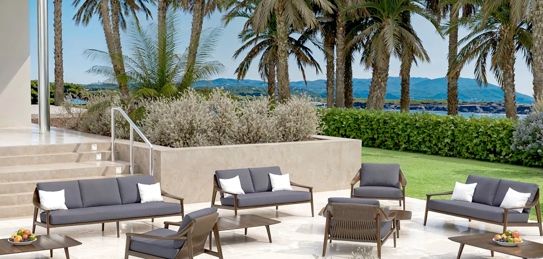 Salon de jardin bois teck 5 places Cap Ferrat - Gris