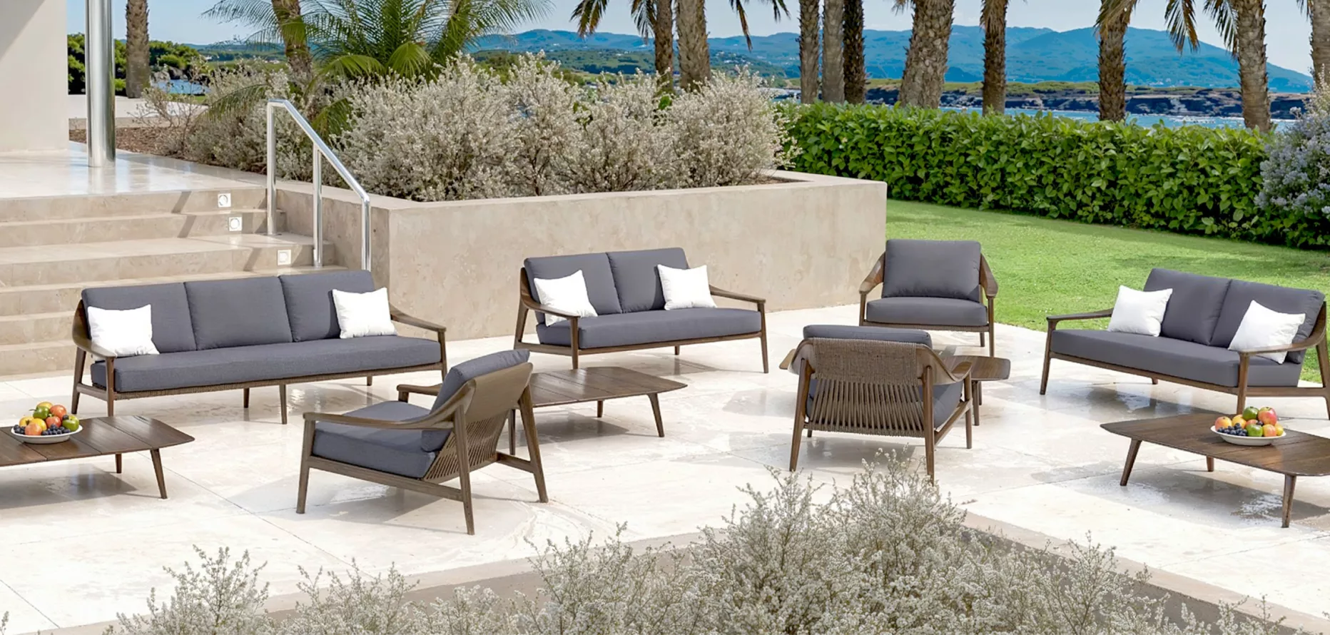 Salon de jardin bois teck 5 places Cap Ferrat - Gris