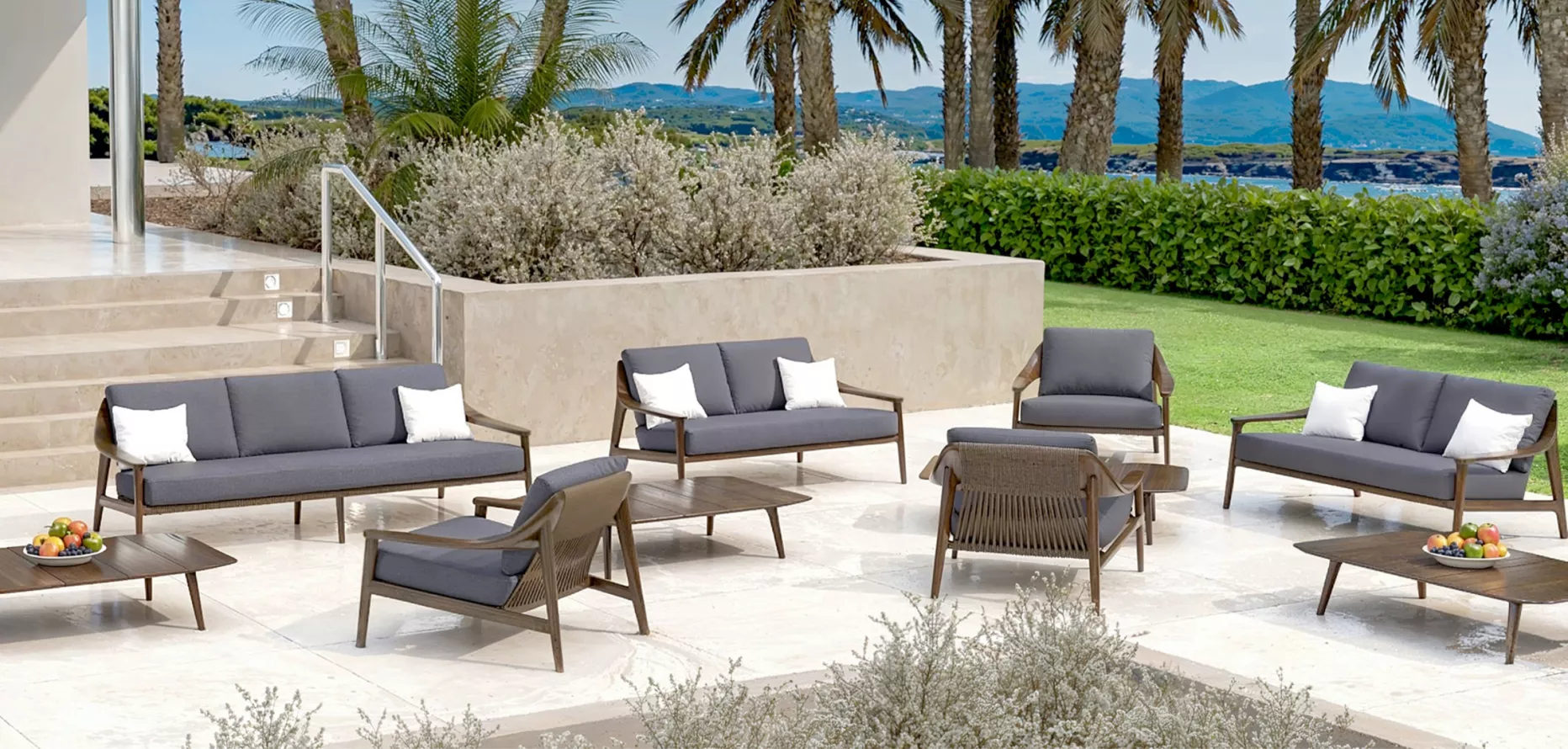Fauteuil salon de jardin bois teck Cap Ferrat - Gris