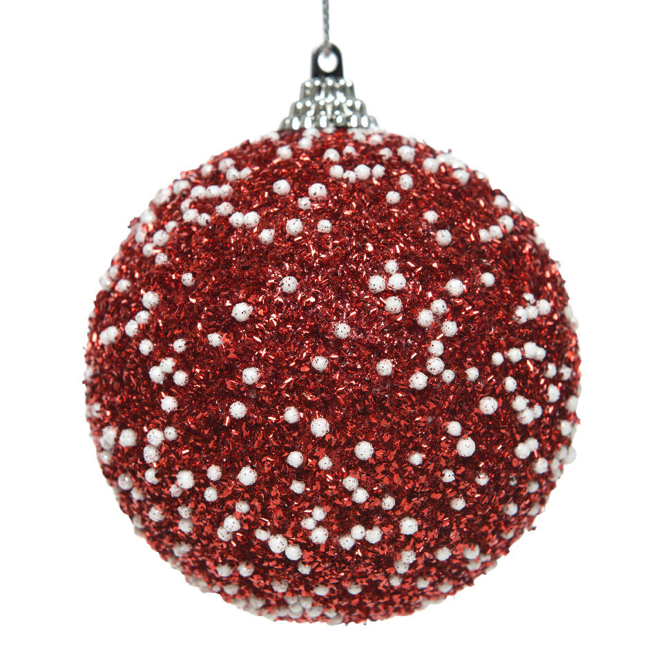12er Set Weihnachtskugeln (D80 mm) mit Strass & Pailletten Rot
