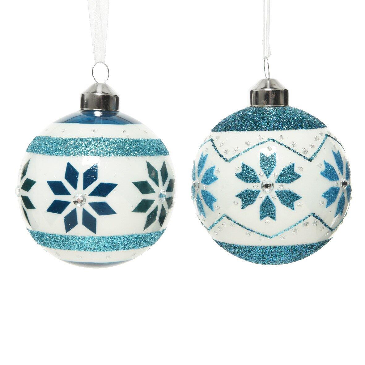 3er set Weihnachtskugeln aus Glas (D80 mm) Nevia Blau Baumschmuck