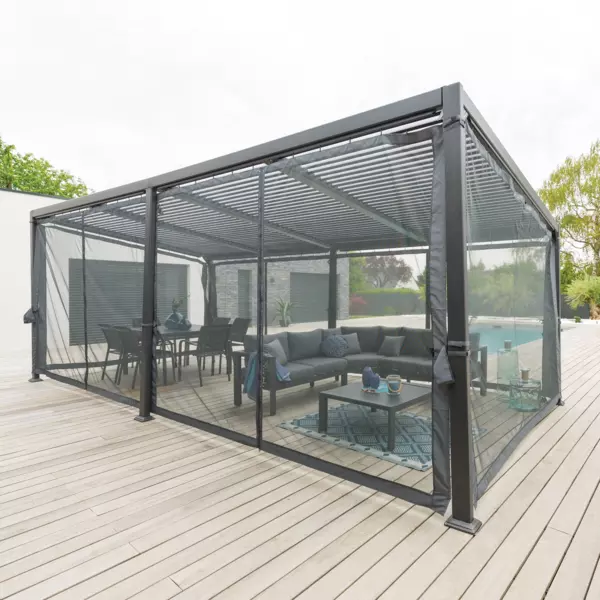 Moustiquaire Pour Parasol De Jardin 3x3m - Double Face, Filet Polyester Noir, Fermeture éclair, Protection Anti-insectes