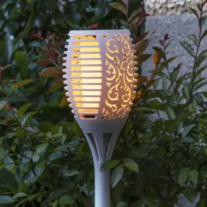 Borne de jardin solaire effet Flamme Arabesque - Blanche