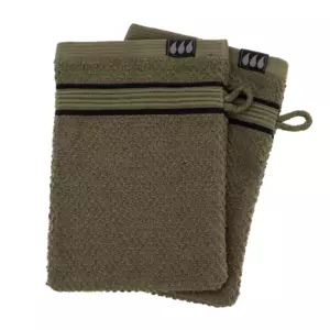 Lot de 2 gants de toilette coton Black Line Vert kaki / noir