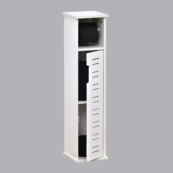 Meuble De Rangement Avec Distributeur De Papier Toilette – Blanc, PVC, Dimensions 79.5 X 16.5 X 16.5 Cm – Autoportant Pour WC/salle De Bain