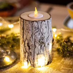 Lot de 3 bougies LED Tronc d'arbre Blanc chaud