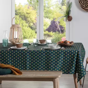 Nappe rectangulaire anti tache (L240 cm) Palmita Bleu canard