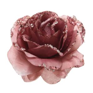 Flor decorativa sobre pinza brillos Rosa antiguo