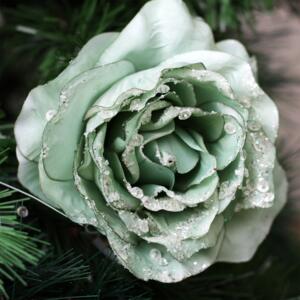 Flor decorativa sobre pinza brillos Verde salvia