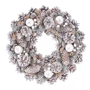 Corona de Navidad decorada Cono de pino Blanco escarchado