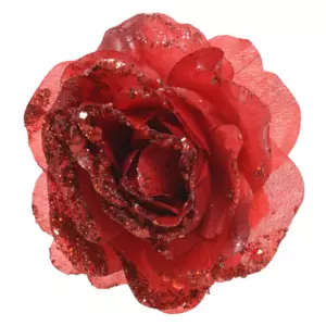 Fleur dcorative sur pince paillete Rouge