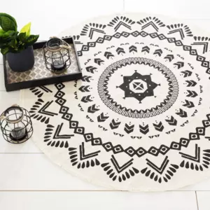 Tapis coton (D120 cm) Nomade Noir et blanc