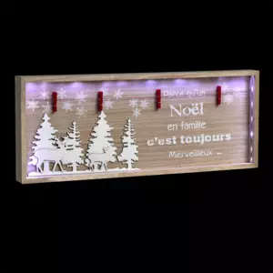 Cadre lumineux  piles Noel en famille en bois  poser Blanc froid