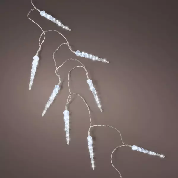 Spetebo LED catena luminosa a ghiacciolo bianco freddo con timer - 285 cm / 20 LED - illuminazione decorativa da giardino con 8 funzioni - tenda luminosa da esterno nevischio Natale inverno