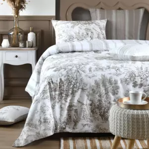 Housse de couette et deux taies coton (260 cm) Romane Beige