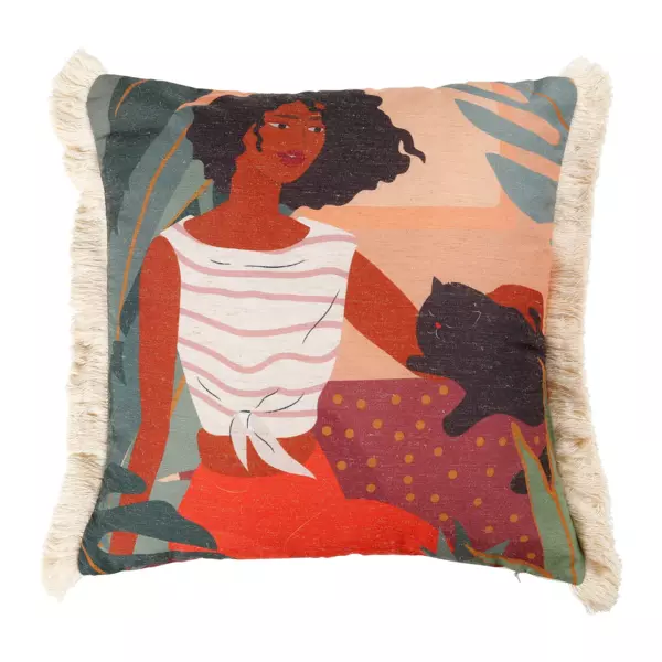 ABAKUHAUS Federa Decorativa 40x40 Cm Con Popcorn E Snack - Fodera In Poliestere Per Cuscino Divano, Stampa Multicolore Senape